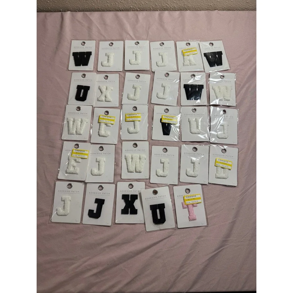 Lot of 29 Chenille Letter Patches Adhesive Varsity Alphabet DIY White Black Pink